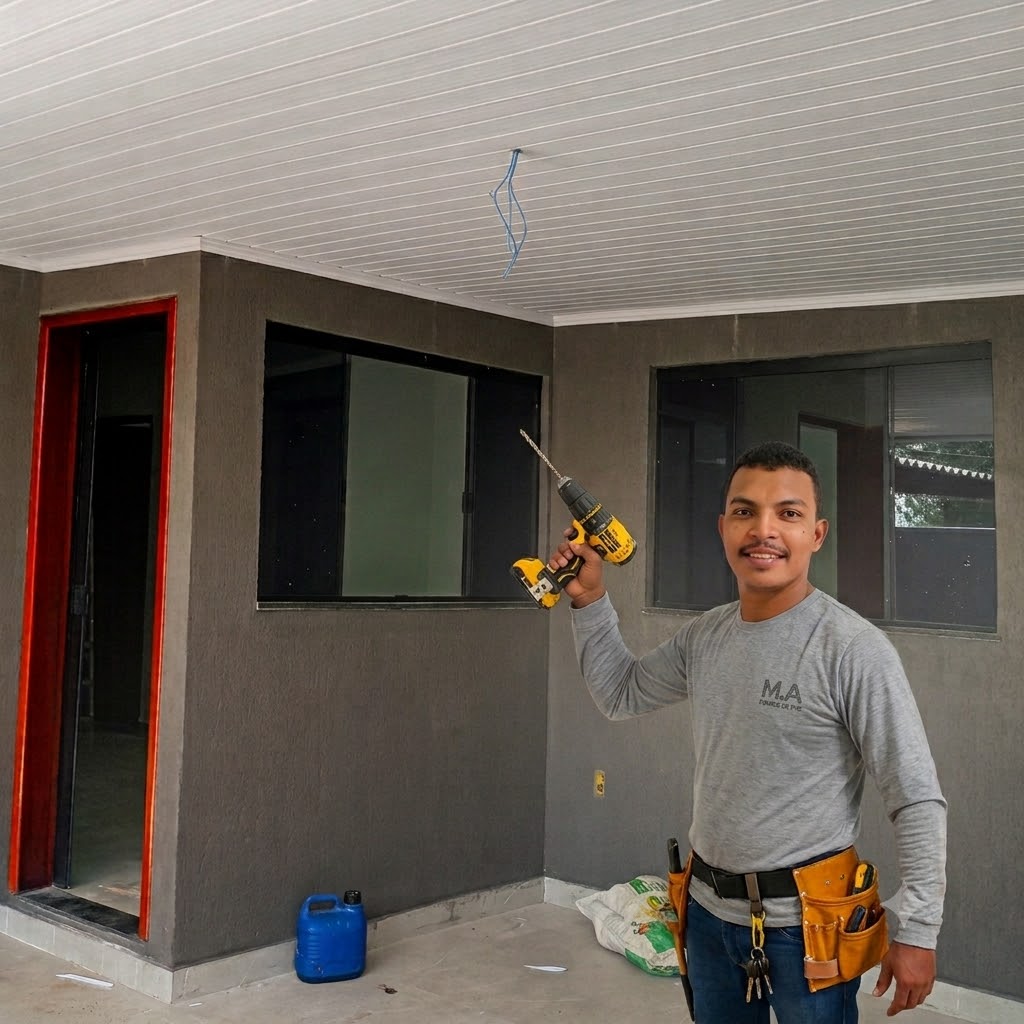 Profissional M.A Forros de PVC em obra com forro branco frisado instalado